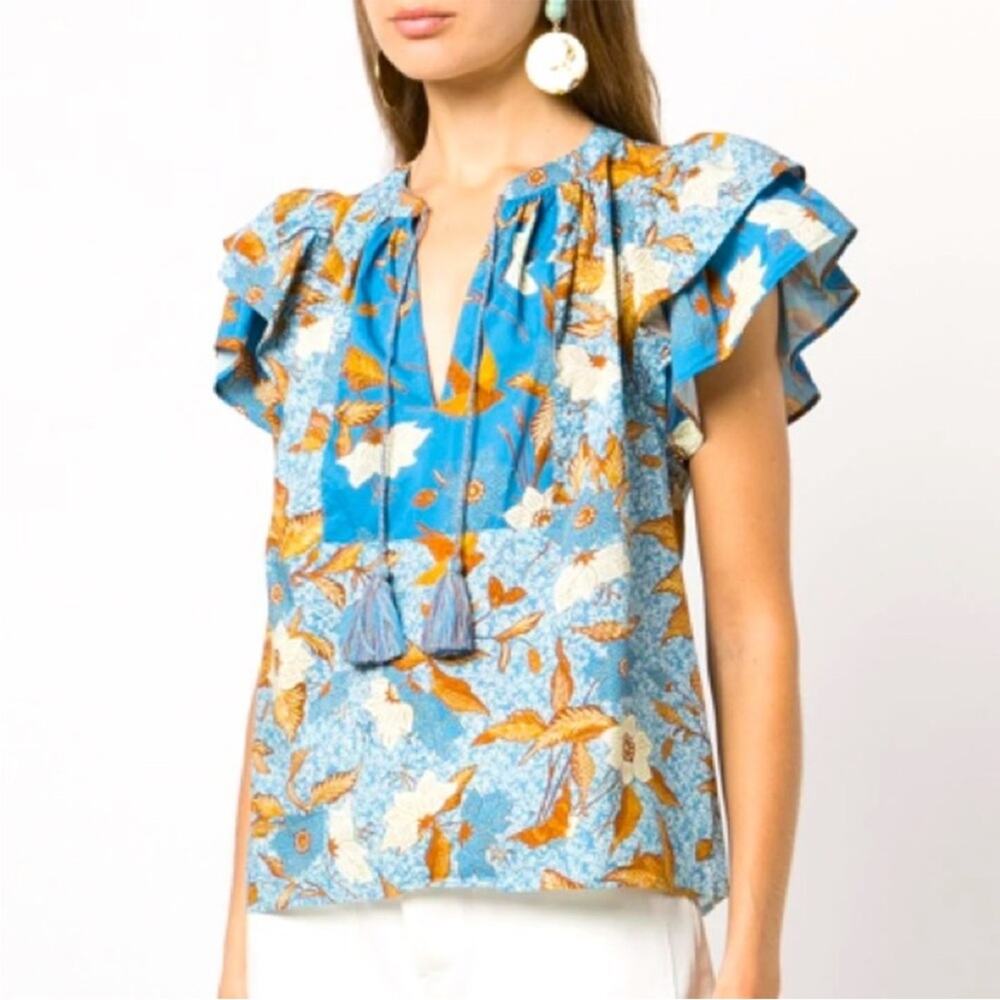 Ulla Johnson Jules Top Lapis Blue Flutter Sleeve size 6